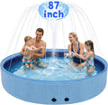 Eooqi Foldable Dog Pool with Sprinkler, Extra Large Thickened Splash Pool | 2-in-1 Outdoor Summer Water Play Toy, Non-Slip Hard-Side Kiddie Pool for Backyard Dogs, Kids & Pets (Blue, 87"-5XL)