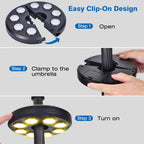 Dual-Power Patio Umbrella Light-Rechargeable & Battery Operated Umbrella Lights,Cordless Umbrella Pole Light for Patio Pool Accessories and Backyard Decor(4 AA Batteries Not Included)