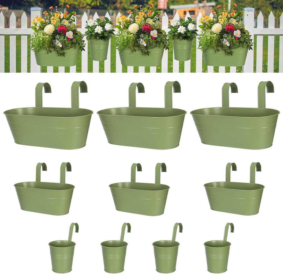 3 different size metal iron hanging flower pots, main product view
