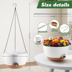 3-Piece Set of 10-Inch Hanging Planters with Automatic Watering System and Drip Tray, Includes Metal Chain, Suitable for Various Indoor and Outdoor Plants and Flowers, White-Brown