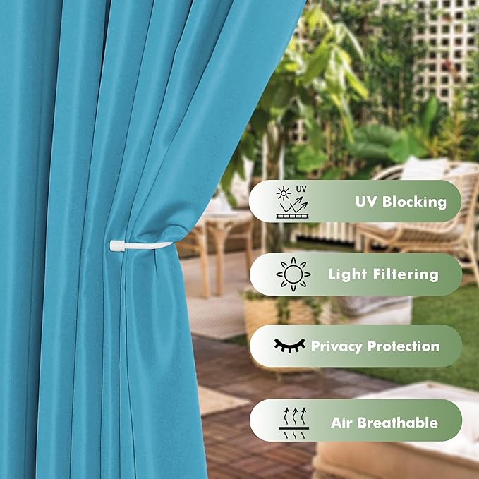 HolidayIdeas Outdoor Curtains for Patio Waterproof, 6 Panels - 54x84 Inches - Weatherproof Privacy Outsides Curtains for Cabana Porch Pergola, Sunlight & UV Blocking (Teal, Grommet Top)