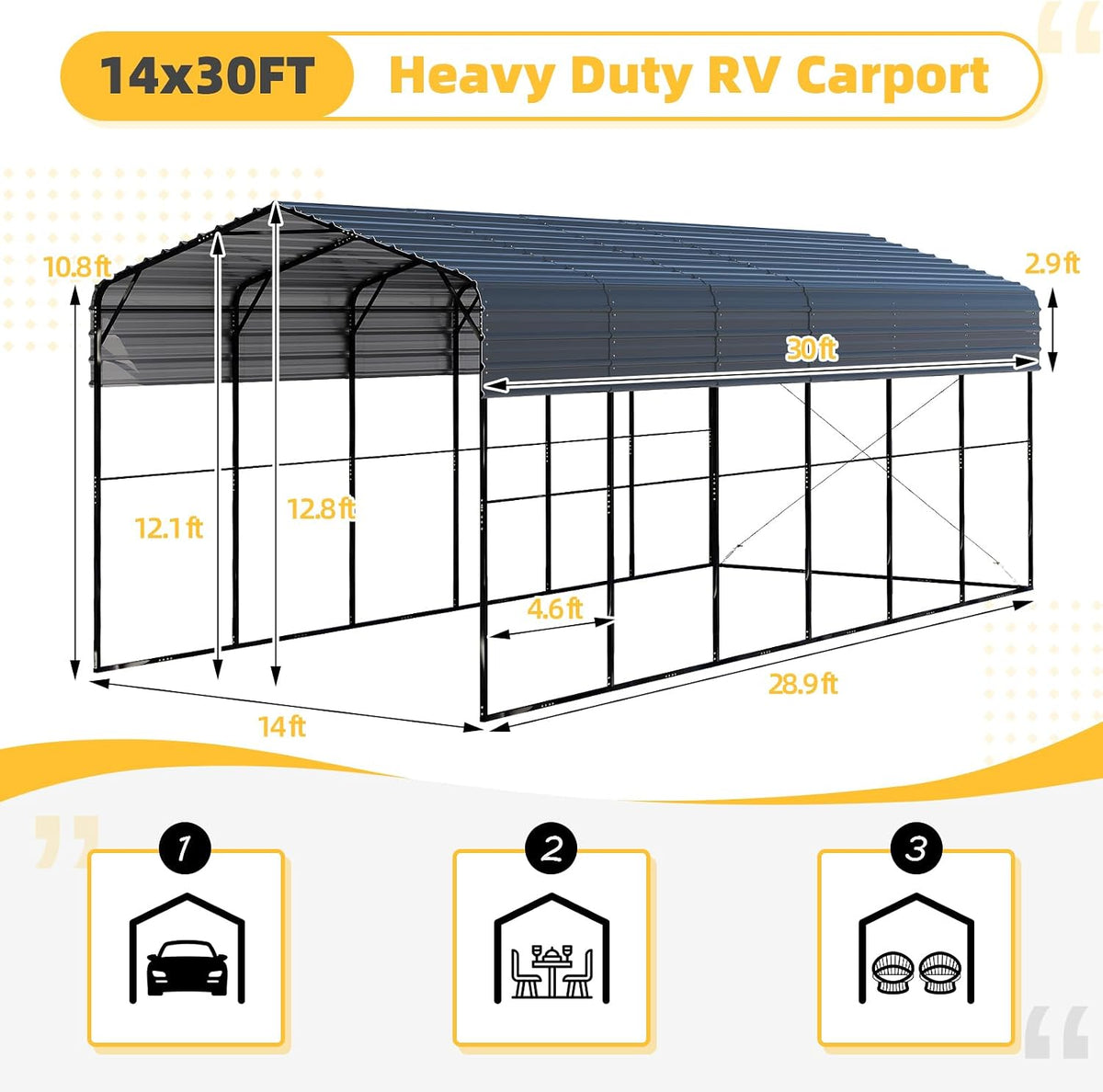 erommy 14x30x13 ft rv metal carport, heavy duty shown in use