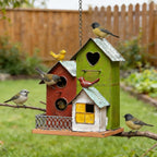 Large Bird Houses for Outside with 3 Compartments for Birds to Nest in | Metal Bird Houses for Outside with Easy Clean Back Doors