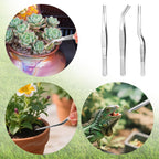 3pcs Plant Tweezers, Long Straight Stainless Steel Garden Bend Tongs Set Multi Purpose Tools for Gardening Bonsai and Reptile Feeding & Kitchen Use