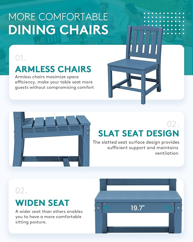 SERWALL 9-Piece Outdoor Dining Set, 60" - 83" Expandable Outdoor Dining Table and 8 HDPE Chairs, All Weather HDPE Outdoor Furniture Set for Backyard, Garden, Blue