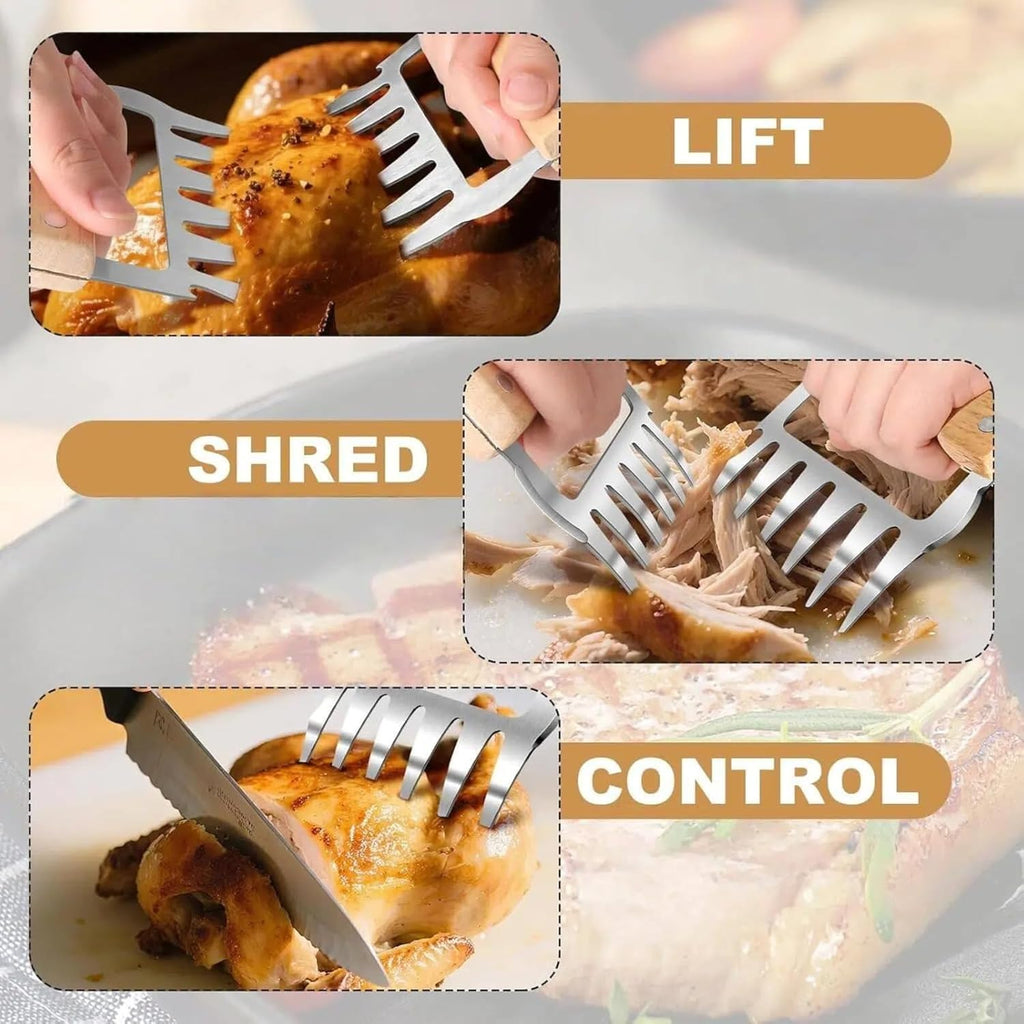 Meat Shredder Claws, Bear Claws Meat Shredder for Pulled Pork & Chicken, 304 Stainless Steel Meat Claws with Wooden Handles, BBQ Tool Gift