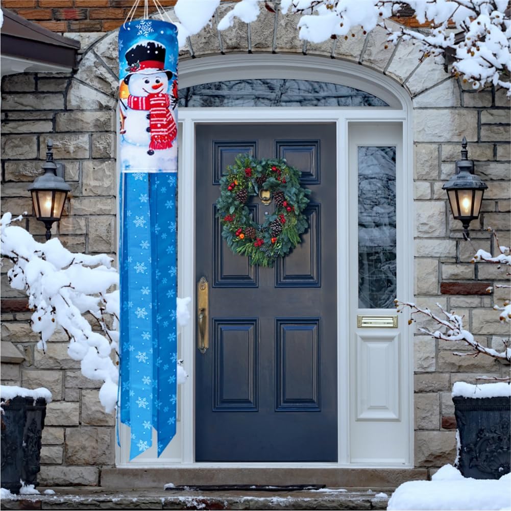 Winter Snowman Windsock 40 Inch Durable Outdoor Hanging Decoration | Merry Christmas, Happy New Year, Winter Wind Sock Flag, Yard Garden Patio Home Decor ﻿