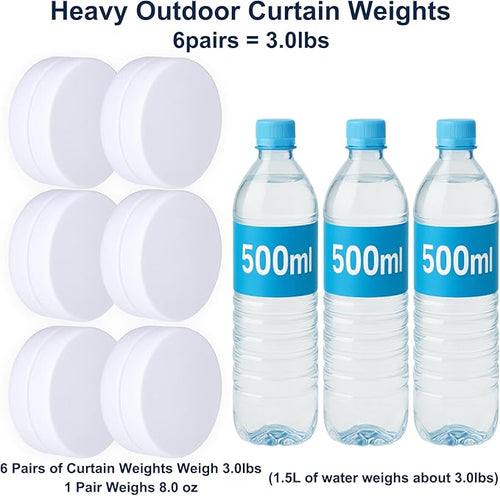 3LB Heavy Duty Outdoor Curtain Weights, Strong Magnetic Gazebo Curtain Weights, Rubber Covered Waterproof Drapery Weight, Prevent Curtain Liner from Blowing Around, White, 6 Pairs