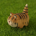 EMiEN Cute Small Wood Tiger Figurine Carved Orange Tiger,Handmade Sculpture Craft Set, for Home Office Decoration, Car Ornaments