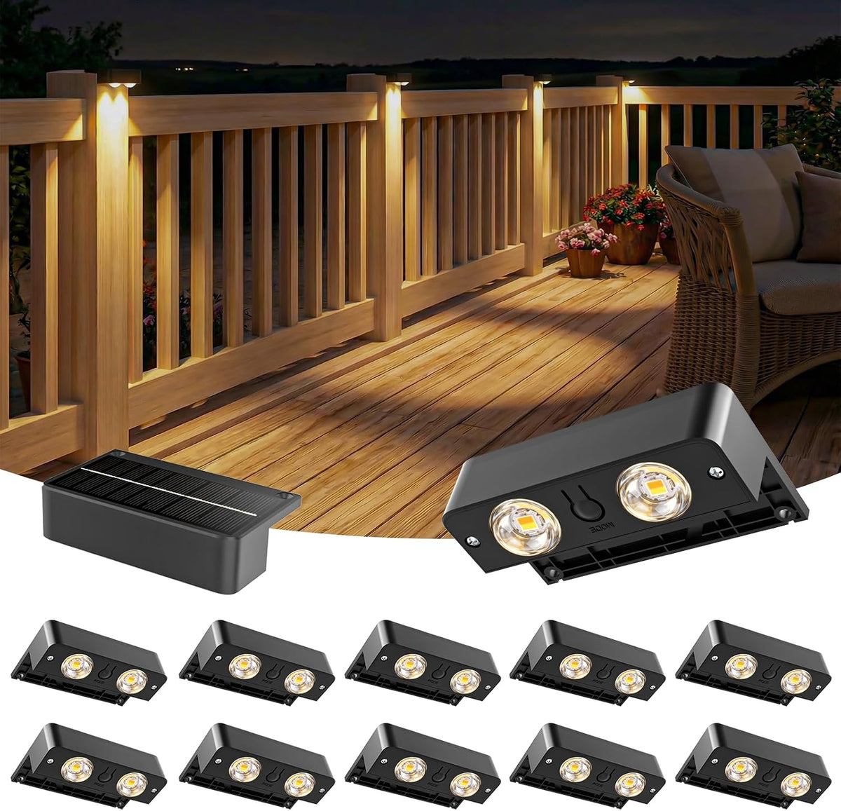 bridika solar deck lights outdoor 12 pack, bright, main product view