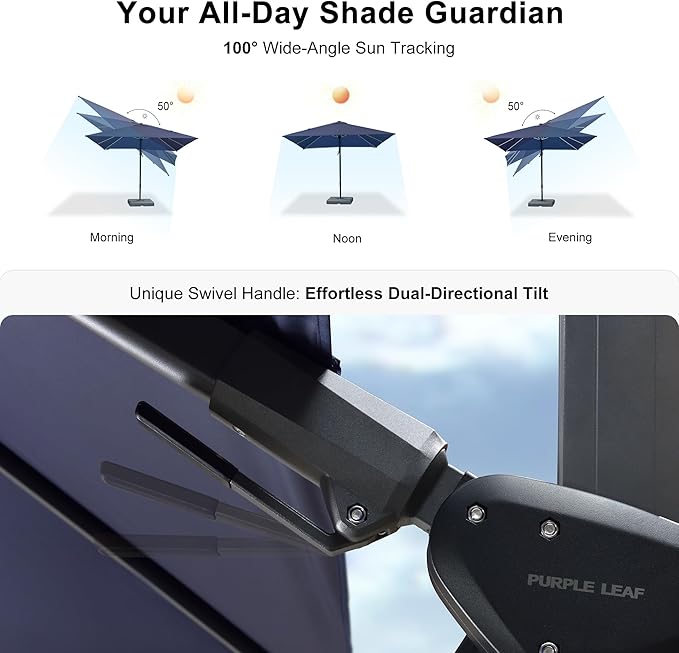 PURPLE LEAF 8' X 11' Left-right Tilting Patio Umbrella Outdoor Cantilever Swivel Rectangle Umbrella with Tilt Aluminum Offset Umbrella with 360-degree Rotation for Garden Deck Pool Patio Navy Blue