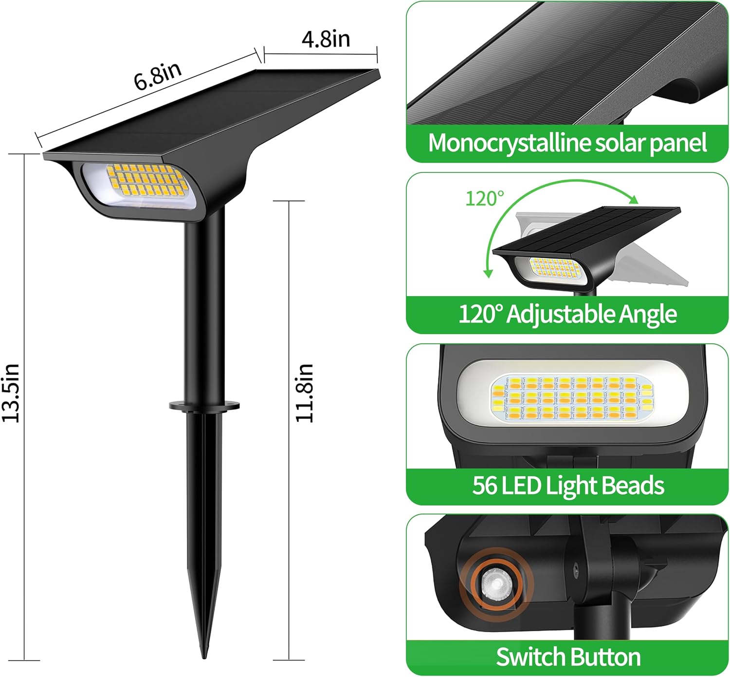 Solar Spotlights Outdoor Waterproof 4000mAh 3 Color with Remote | LED Landscape Spot Light with Timer & Adjustable Brightness for Pool, Trees, Flags, House Wall & Yard Decor