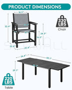 SERWALL 9-Piece Outdoor Dining Set, 60" - 83" Expandable Patio Dining Table with 6 Breathable Textilene Chairs, All Weather HDPE Patio Furniture Set for Backyard, Garden, Black