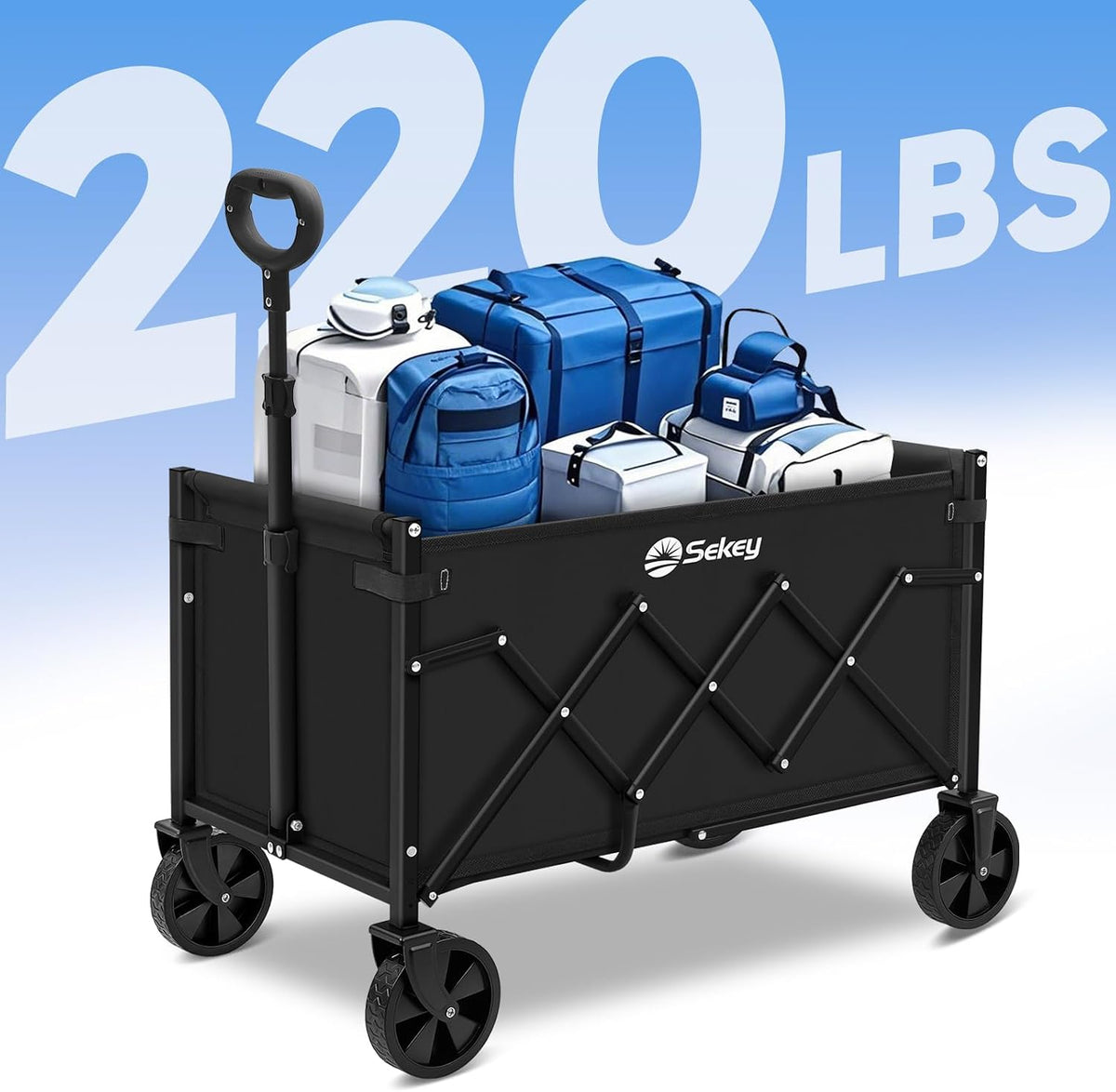 sekey lightweight collapsible wagon, 220 lb capacity, quick-fold, close-up detail