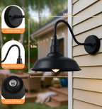 10" Outdoor Gooseneck Barn Light, Black Industrial Farmhouse Outdoor Wall Light Fixture, Suitable for Garages, Porches, Sheds, and Barns, 2-Pack