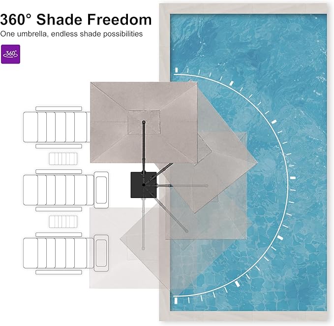 PURPLE LEAF 9' X 11.5' Rectangle Cantilever Umbrella with Base Outdoor Large Aluminum Patio Umbrella with 3-Year Fade Resistance Recycled Fabric and 360-degree Rotation for Deck Pool Garden, Ash Mocha