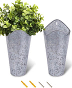 2 Pack 12 Inch Galvanized Wall Planters for Flowers, Silver | Tall Metal Tin Vases for Indoor or Outdoor Flowers, Farmhouse Hanging Planter Decor for Walls, Porches and Country Homes