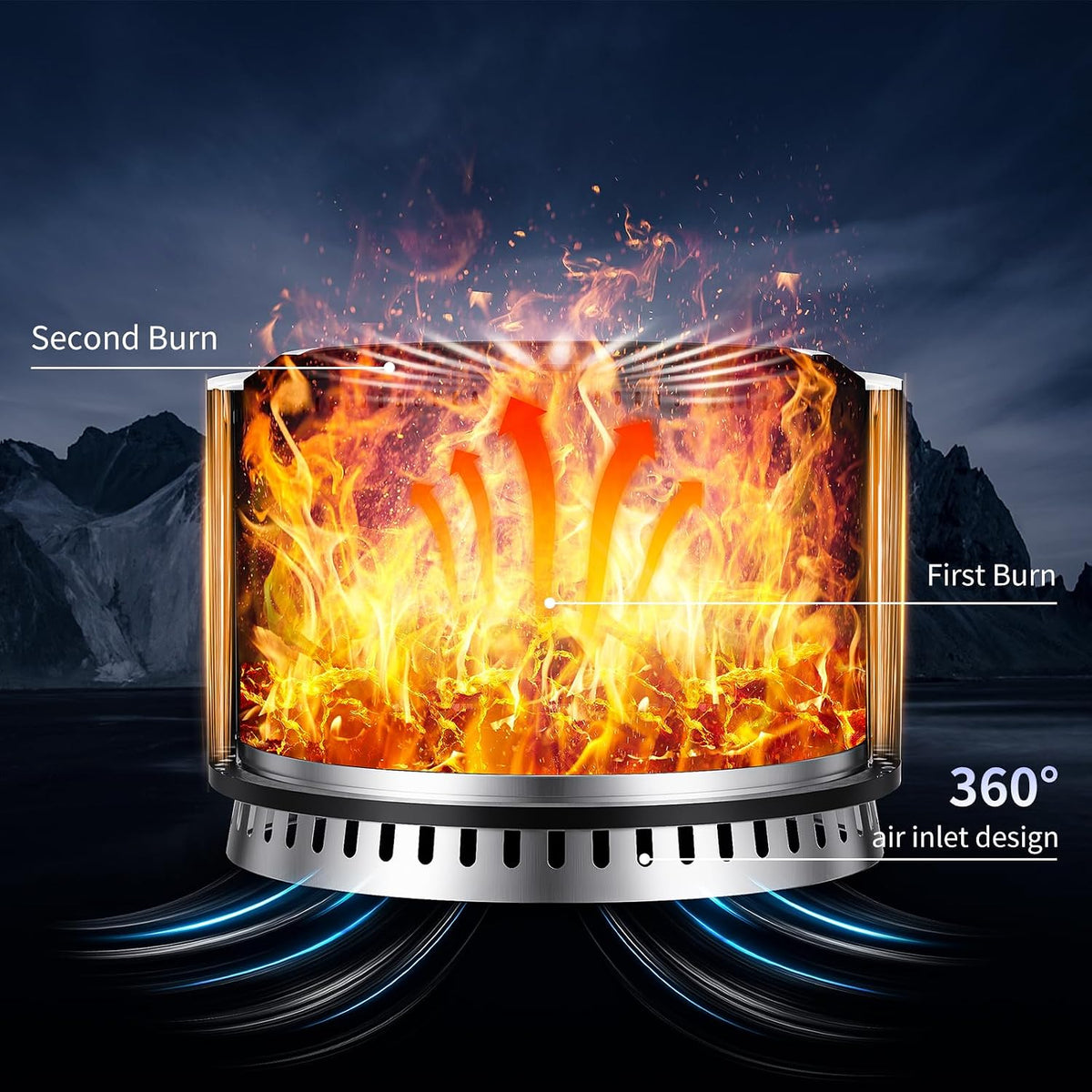 27 inch smokeless fire pit with waterproof cover, close-up detail
