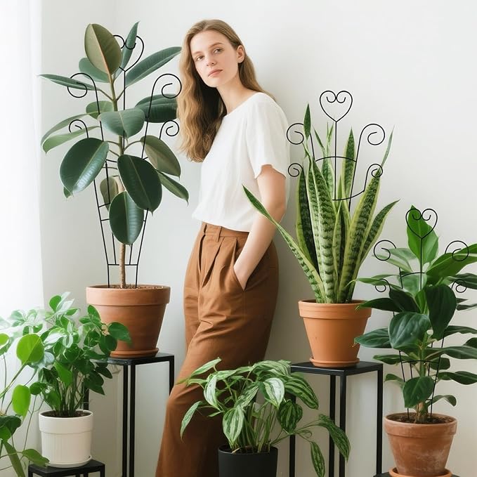 30 Inch Plant Trellis for Climbing Plants Indoor, Outdoor Metal Garden Trellis for Potted Plants, Houseplant Plant Support for Ivy Pothos Monstera Hoya Flower Vine Black Heart (Black-4pcs)