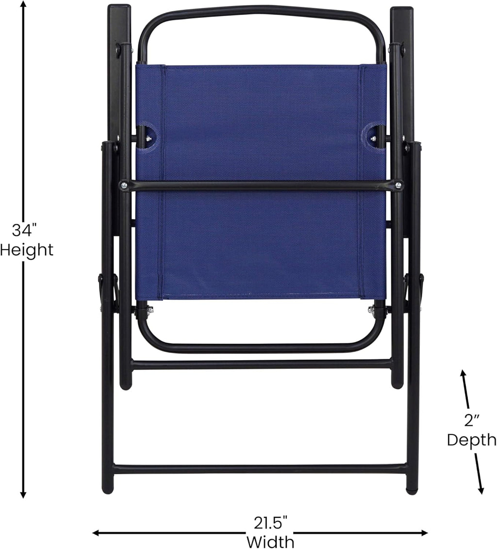 Flash Furniture Mystic Folding Patio Sling Chairs, Outdoor Textilene Lawn Chairs with Armrests, Set of 2, Navy | Textilene