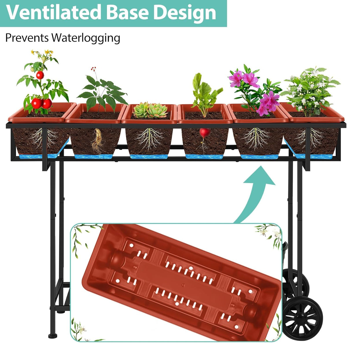 ybing elevated garden bed with wheels outdoor 42x17x30in, close-up detail