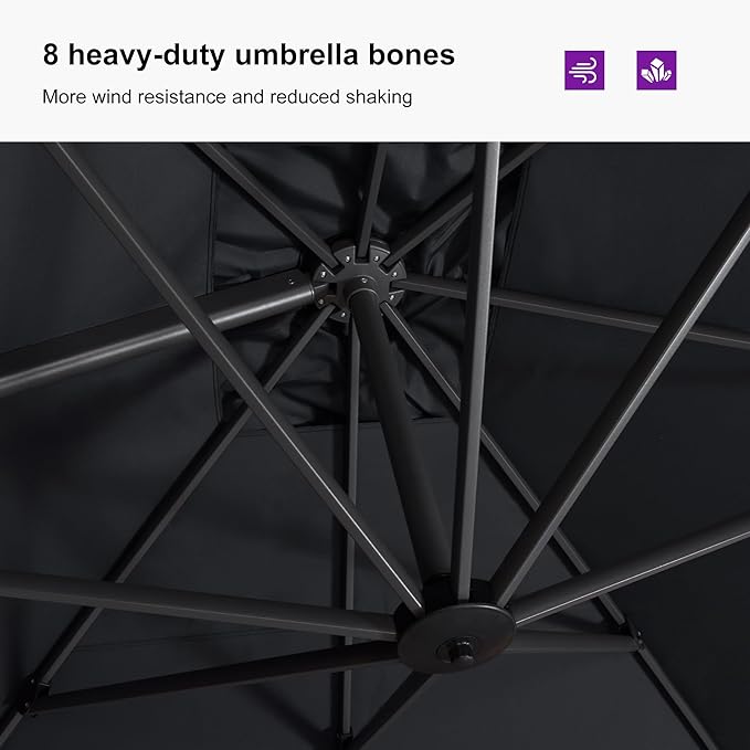 PURPLE LEAF 9'×11.5' Cantilever Patio Umbrella with Base Rectangle Offset Outdoor Umbrella Cover with Zipper for Garden Deck Pool Grey