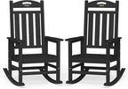 Oversized Outdoor Rocking Chairs Set of 2, High Back Porch Rocking Chair, HDPE All Weather Resistant Rocking Chairs for Patio, 380lbs Weight Capacity, Black