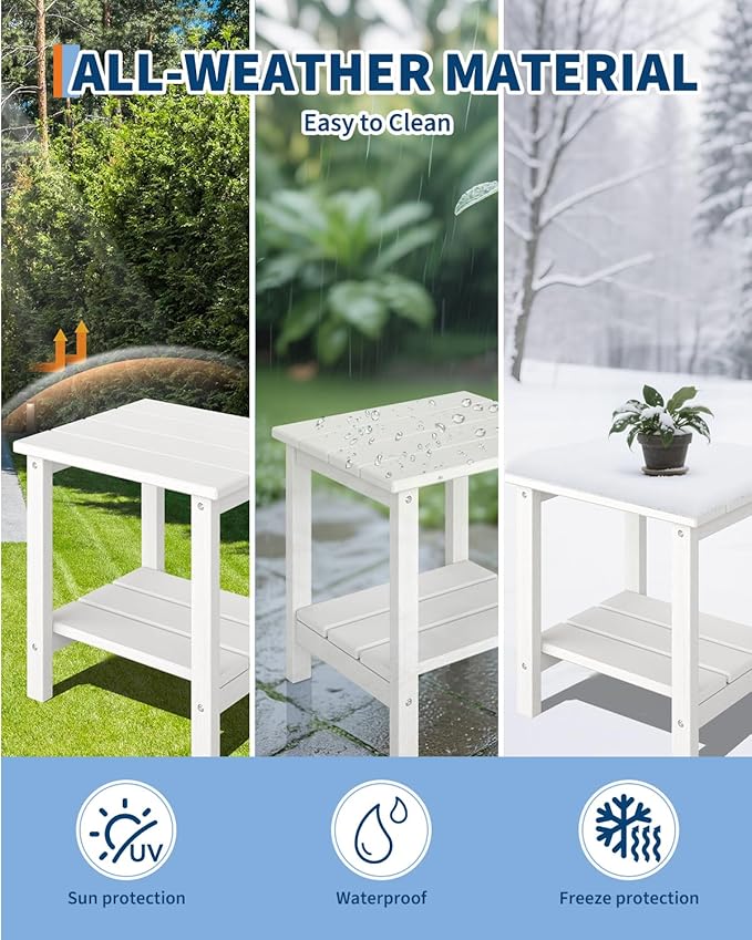 GarveeLife Poly Lumber Rocking Chair Outdoor Set of 2 with Side Table - HDPE High Back Porch Rocker Chairs for Adults - All Weather Resistant Furniture for Patio - White