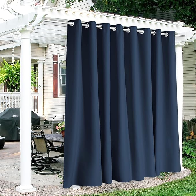 RYB HOME Extra Wide Outdoor Curtains for Patio Waterproof Heavy Duty Thermal Insulated in Summer Full Coverage Privacy for Porch, Cabana & Pool, W120 x L84, Navy Blue, 1 Panel