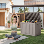 45 Gallon Outdoor Storage Box, Weather Resistant & Waterproof Resin Deck Box with UV Protection, Rattan Black Patio Storage Cabinet for Garden, Patio, Porch, Poolside(Gray)