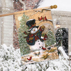 Winter Friends Primitive House Flag Snowman Cardinals Briarwood Lane 28" x 40"