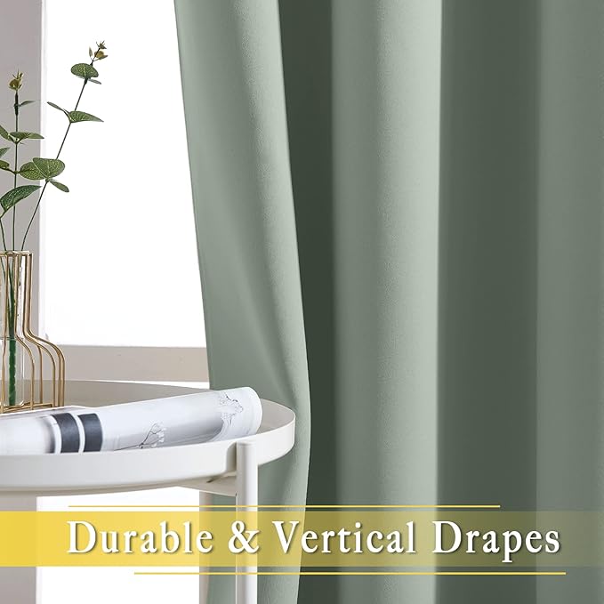 NICETOWN Blackout Sage Green Curtain for Windows 120 inch Long - Thermal Insulated Solid Grommet Room Darkening Drape Sound Reducing for Bedroom/Living Room (1 Panel, W52 x L120)