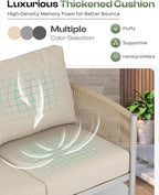 Aluminum Outdoor Patio Couch, 3 Seats HDPE Rope Patio Sofa with Washable Thick Cushion, All-Weather Patio Furniture for Balcony, Yard, Silver Frame, Beige