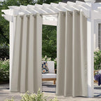NICETOWN Patio Curtains for Outdoor Waterproof, Machine Washable Rustproof Grommet Thermal Insulated Room Darkening Outdoor Drapes Privacy for Balcony, W52 x L108, Natural, 1 Panel