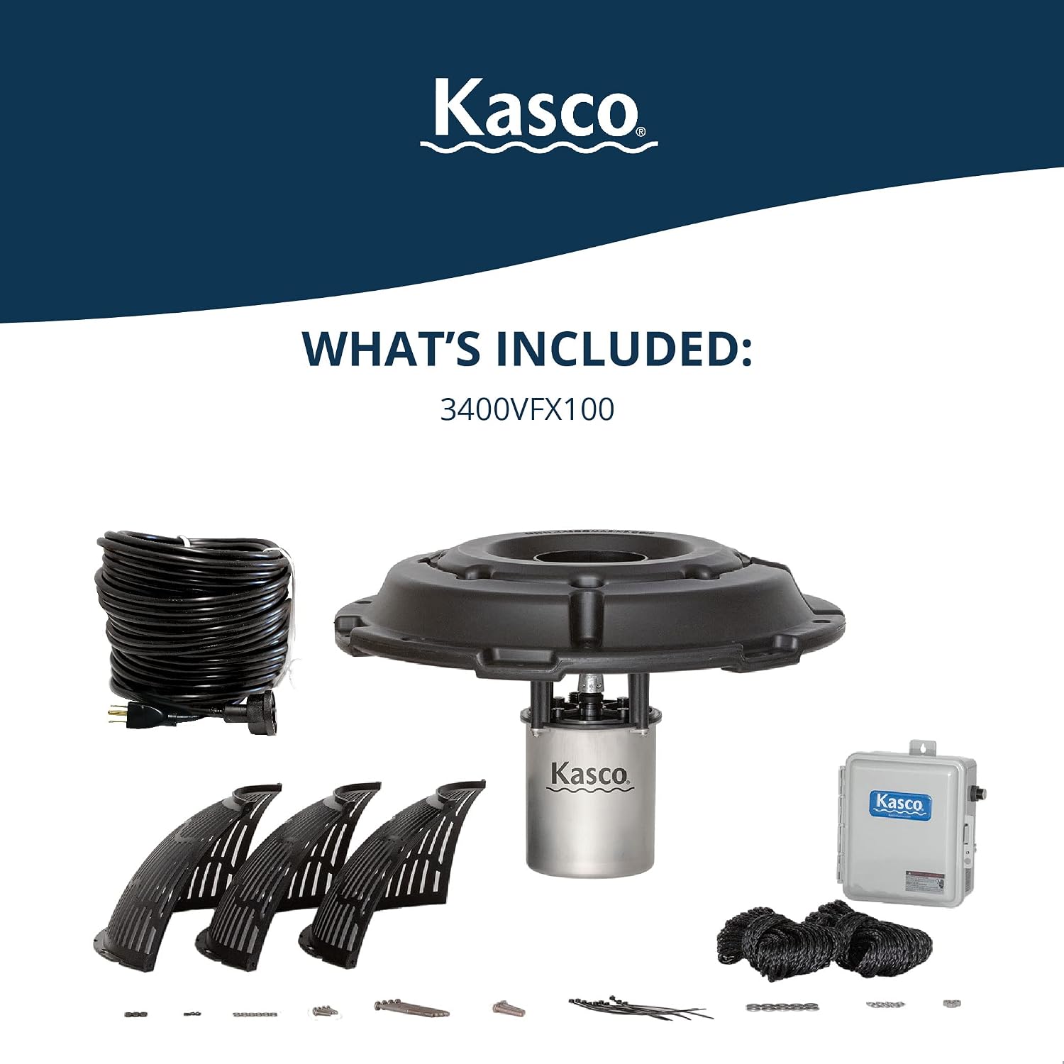 Kasco 3/4HP VFX Aerating Fountain, 120V, 100ft Power Cord | Aerating Fountain with V-shaped display pattern with aeration, Ideal for ponds up to 3/4 acre, Float included