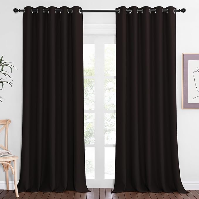 NICETOWN Patio Blackout Curtain Panels - Extra Wide Sliding Door Thermal Insulated Drape, Privacy Room Divider Curtain for Bedroom Office (Toffee Brown, 66 x 118 Inch Long)