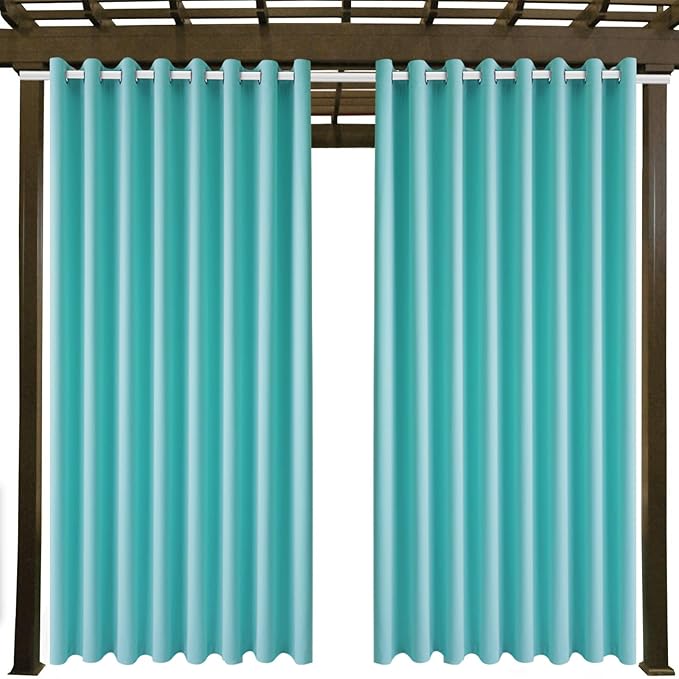 Waterproof Outdoor Curtain W105 x L108 - Grommet Top Sunlight Blocking Window Treatment Drapes Blackout Curtains for Home Bedroom Living Room Outdoor Patio Porch Pergola, Teal Blue, 2 Panels