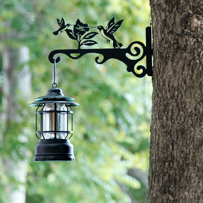 Elegant Bird Pattern Wall Hooks - 10/12/14 Inch Metal Plant Hangers for Indoor & Outdoor - Rust-Resistant Bracket for Plants, Feeders, Chimes, Lanterns (4, Black, 12 inch)