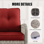 9-Piece Outdoor Patio Furniture Set with Rocking Swivel Chair Wicker Sectional Sofa Set, Patio Conversation Set with Thickened Cushions & Coffee Table for Garden, Backyard, Red