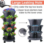 GameXcel Vertical Planter, 5 Tier Stackable Strawberry Planter with Garden Tool Set, Movable Indoor/Outdoor Garden Herb Pot for Growing Vegetables and Succulents, Dark Gray