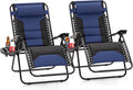 Padded Outdoor Zero Gravity Chair Set of 2, Cup Holder, 28in Seat, Blue | Foldable Outdoor Lounger, Detachable Cup Holder, 28in Seat, 400 LBS Weight Capacity, Equipped with Armrest