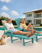 Carauci Lounge Chair Outdoor Set of 4, HDPE Chaise Lounge with Wheels, 5-Position Adjustable Backrest & 2 Cup Holders Patio Lounge Chair, All-Weather Pool Sun Lounger for Poolside, Backyard, Lake Blue