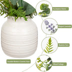 artificial eucalyptus & lavender arrangement in ceramic vase showing dimensions