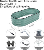 Galvanized Metal Planter Raised Garden Bed Kit for Gardening Outdoor Garden Box Raised Flower Bed 2PC Green 4X2X1FT