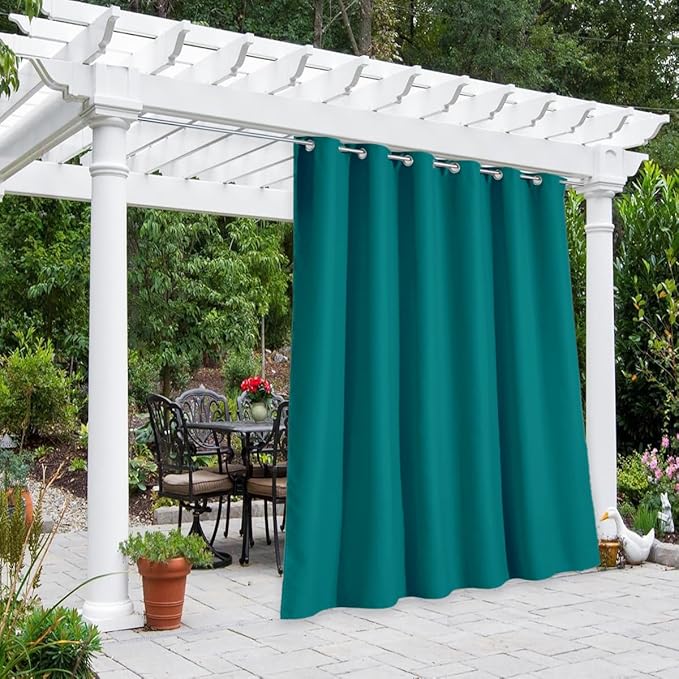 NICETOWN Outdoor Curtainch for Patio Waterproof 84 inch Wide, Thermal Insulated Rustproof Grommet UV Blocking Cabana Curtainch & Drape, Privacy Safe Shade for Gazebo, Peacock Teal, 1 PC, 95-Inch Long