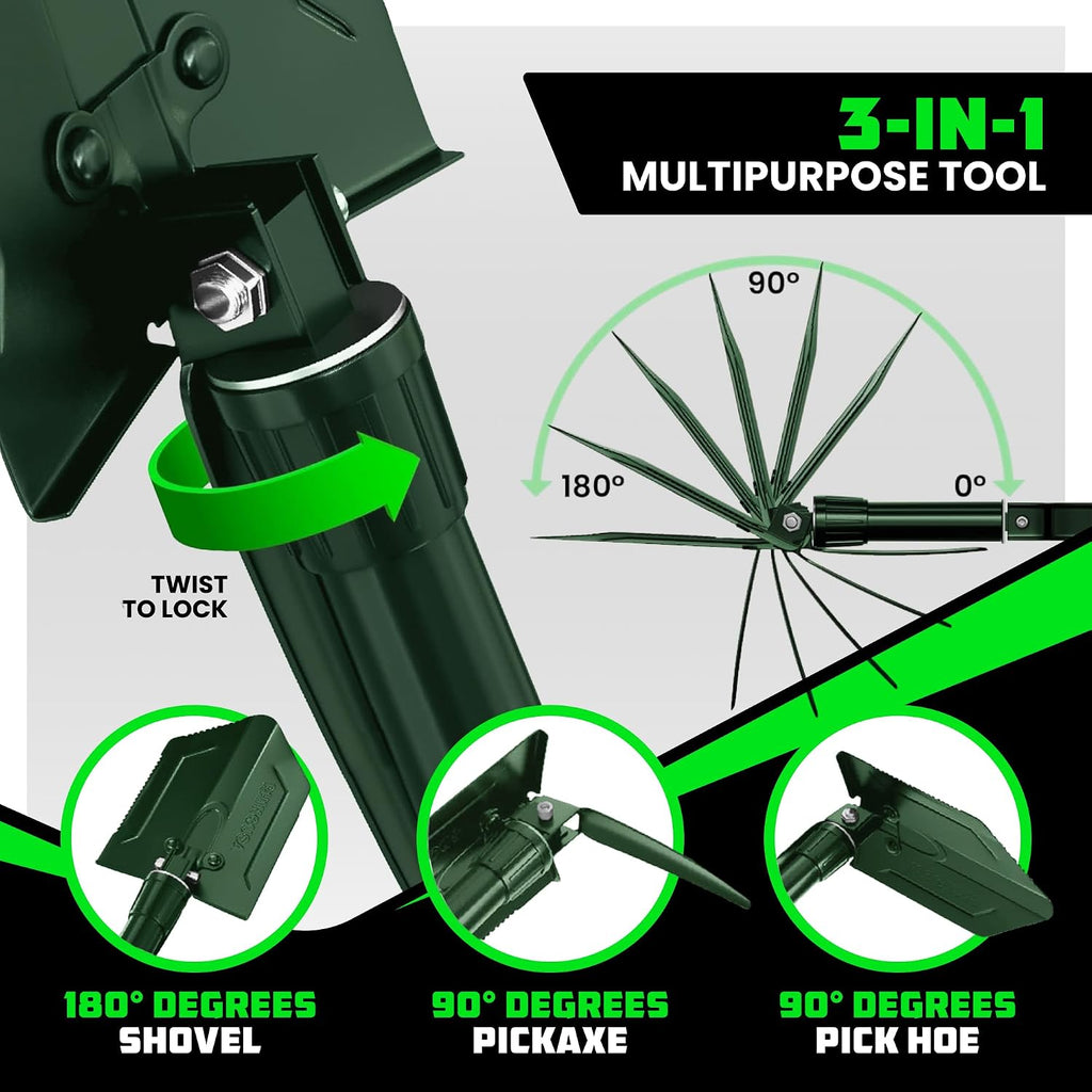 rhino usa folding survival shovel with pick, close-up detail