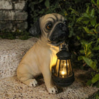 Solar Dog Garden Statues, Pug Garden Statue with Lantern Lights Outdoor | Pug Gifts for Pug Lovers, Dog Figurines with Warm Glow for Indoor Patio, Lawn, Yard Art Decoration and Garden Gift for Mom
