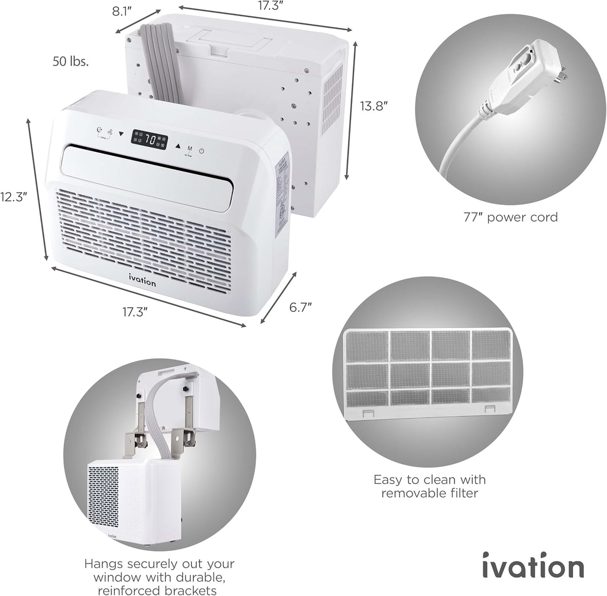 ivation 6,500 btu camper air conditioner | portable, side view
