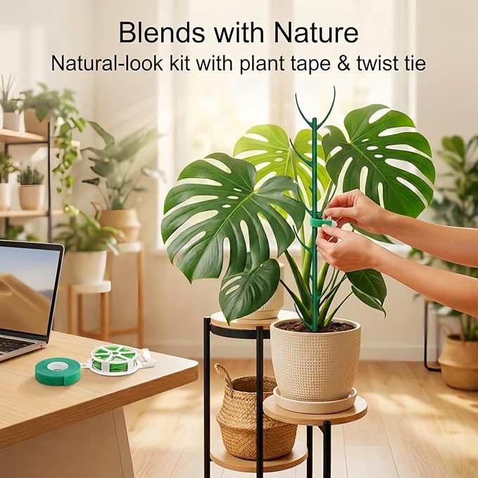 30-Pack Monstera Plant Support Stakes - Stackable Sticks for Indoor Plants up to 67" - Outdoor Garden Poles & Trellis with Tape & Twist Tie for Climbing Vines