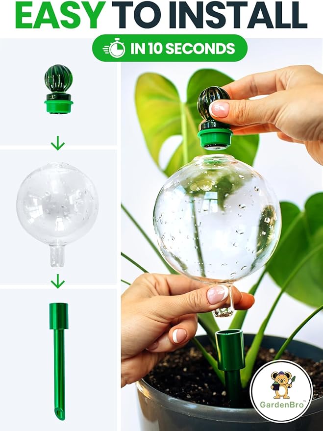 3pcs 16 Oz Plant Watering Globes for Indoor Plants with Metal Self Watering Planter Insert - Premium XL Glass Hand-Blown Globes - Automatic Plant Waterer Indoor, Gift Idea for Gardeners [3 Globes]